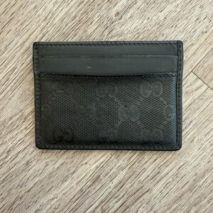 GUCCI GG Card Holder Quilted Case Wallet Leather Black Gray Authentic Pre Loved